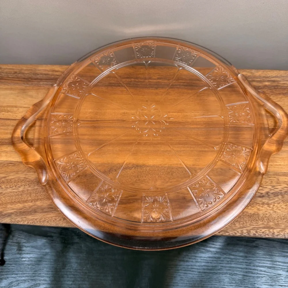Jeannette Glass Pink Depression Glass Doric Pattern Round Serving Tray 12 inch